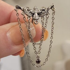 Belly Body Piercing Handmade Draping Chains With Cross & Crystal. Surgical Steel